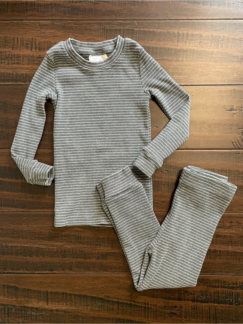 Mebie Baby Gray and White Stripe Ribbed Matching Set